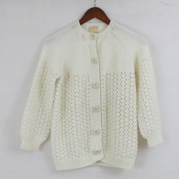 Handmade Sweaters - Vtg 60s Crochet Cardigan